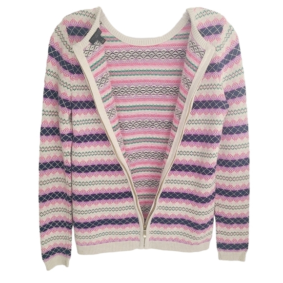 Talbots Petite | Women's Pink Fair Isle Back Zipper Cardigan Sweater (Size P) - Picture 13 of 15